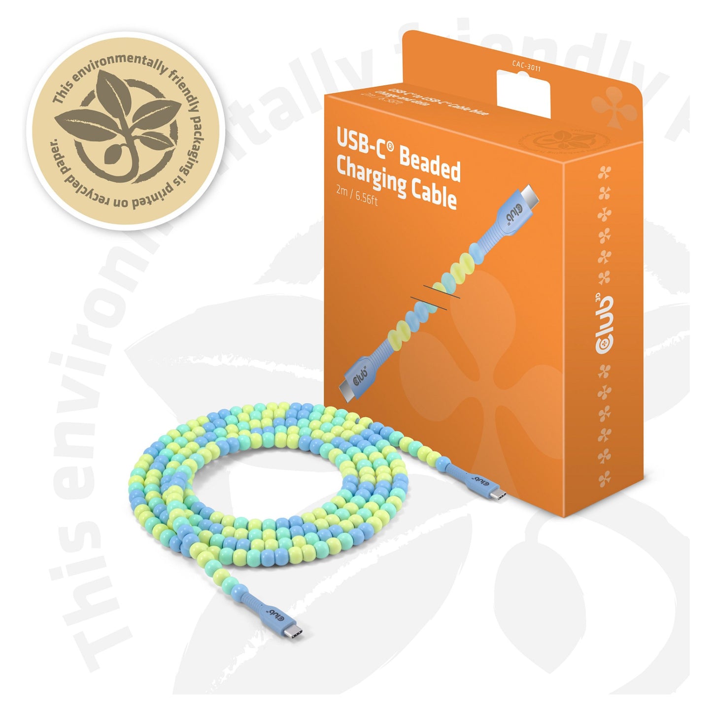 Club3D Lifestyle USB-C Perlen-Kabel PD60W.480Mbps 2m blau