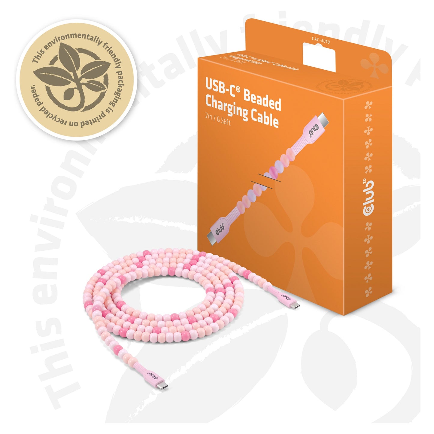 Club3D Lifestyle USB-C Perlen-Kabel PD60W.480Mbps 2m rosa
