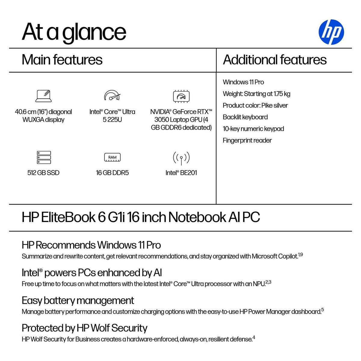 HP EliteBook 6 G1i Intel® Core™ Ultra 5 225U 40.64cm 16Zoll WUXGA 16GB 512GB/SSD W11P SmartBuy 1J Gar (DE)