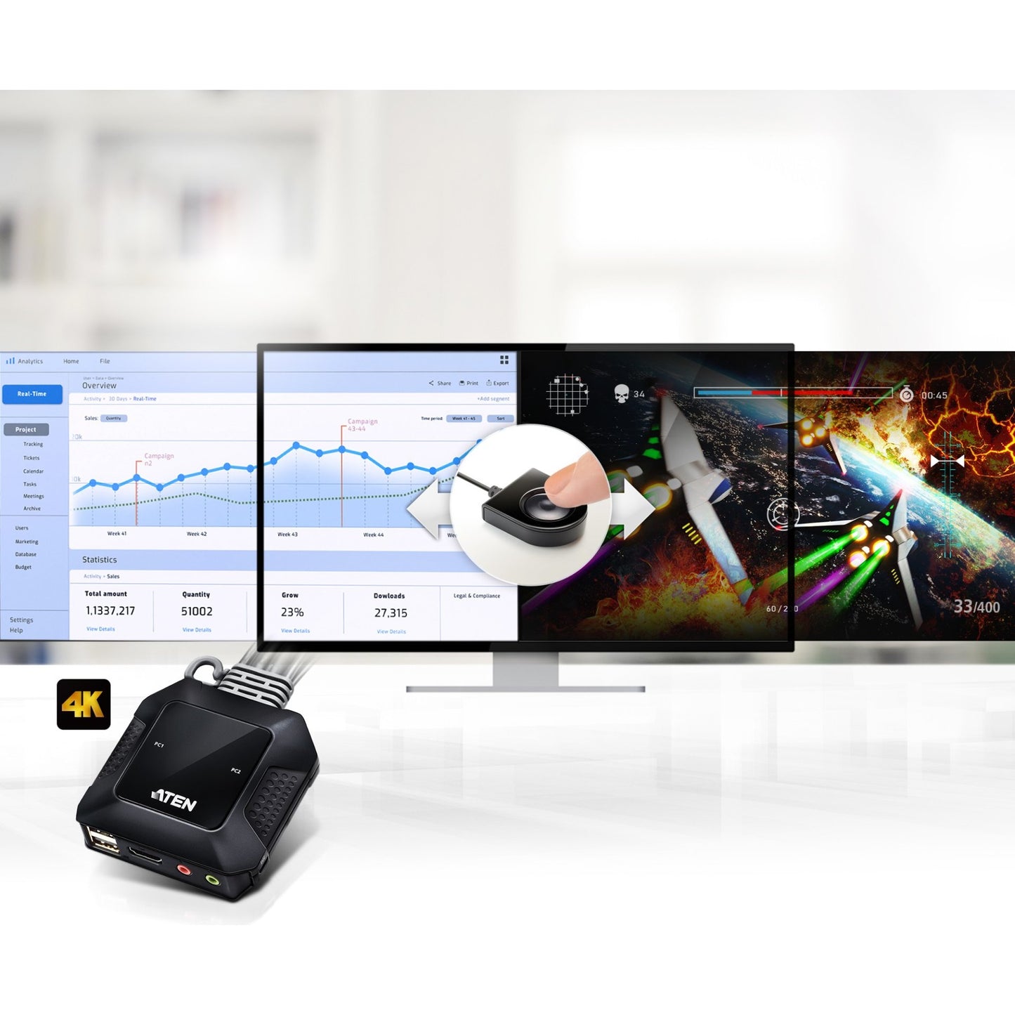 ATEN CS22H 2-Port USB 4K HDMI KVM Switch