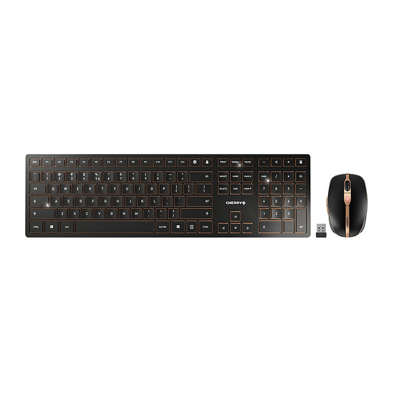 Cherry DW 9000 Slim - Tastatur-und-Maus-Set - kabellos - 2.4 GHz. Bluetooth 4.0 - US mit Euro-Symbol - Schwarz. Bronze