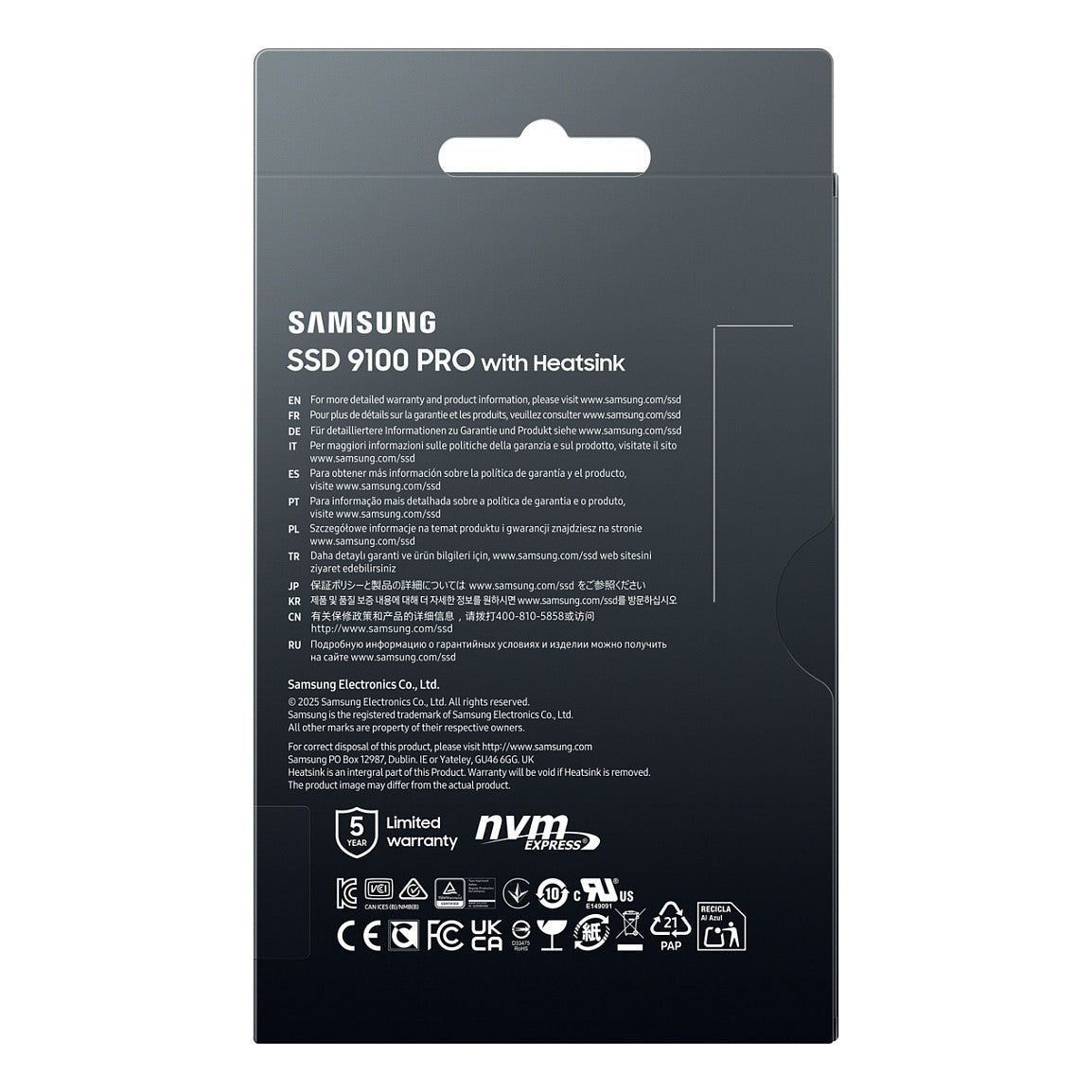 M.2. SAMSUNG 9100 PRO Heatsink NVMe 1TB PCIe 5.0 14.700 MB/s Lesen 13.300 MB/s Schreiben Interne SSD fr PC-Gaming