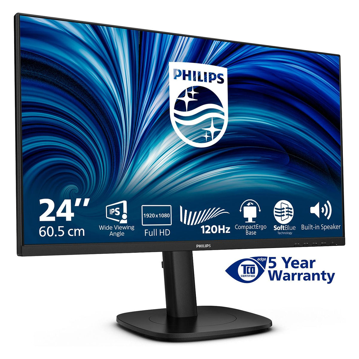 60,5cm/23,8" (1920x1080) Philips 24B2N3200J/00 16:9 FHD IPS 4ms 120Hz VGA HDMI DisplayPort USB-B USB-A VESA Speaker Black