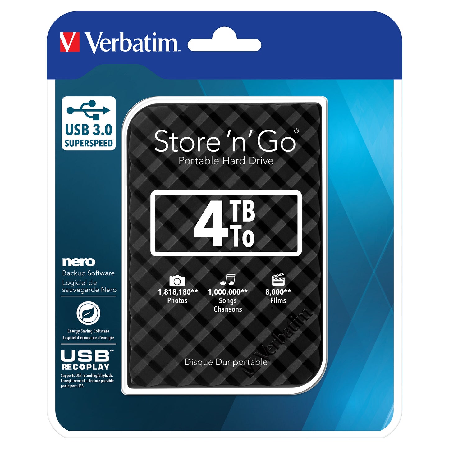 2,5" Verbatim 6.3cm 4TB USB 3.0 Store'n Save Gen2 Black