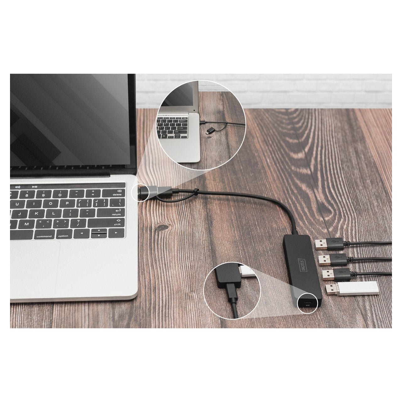 DIGITUS USB 3.0 Hub 4-Port Slim, USB-C Adapter 0,2m Kabel