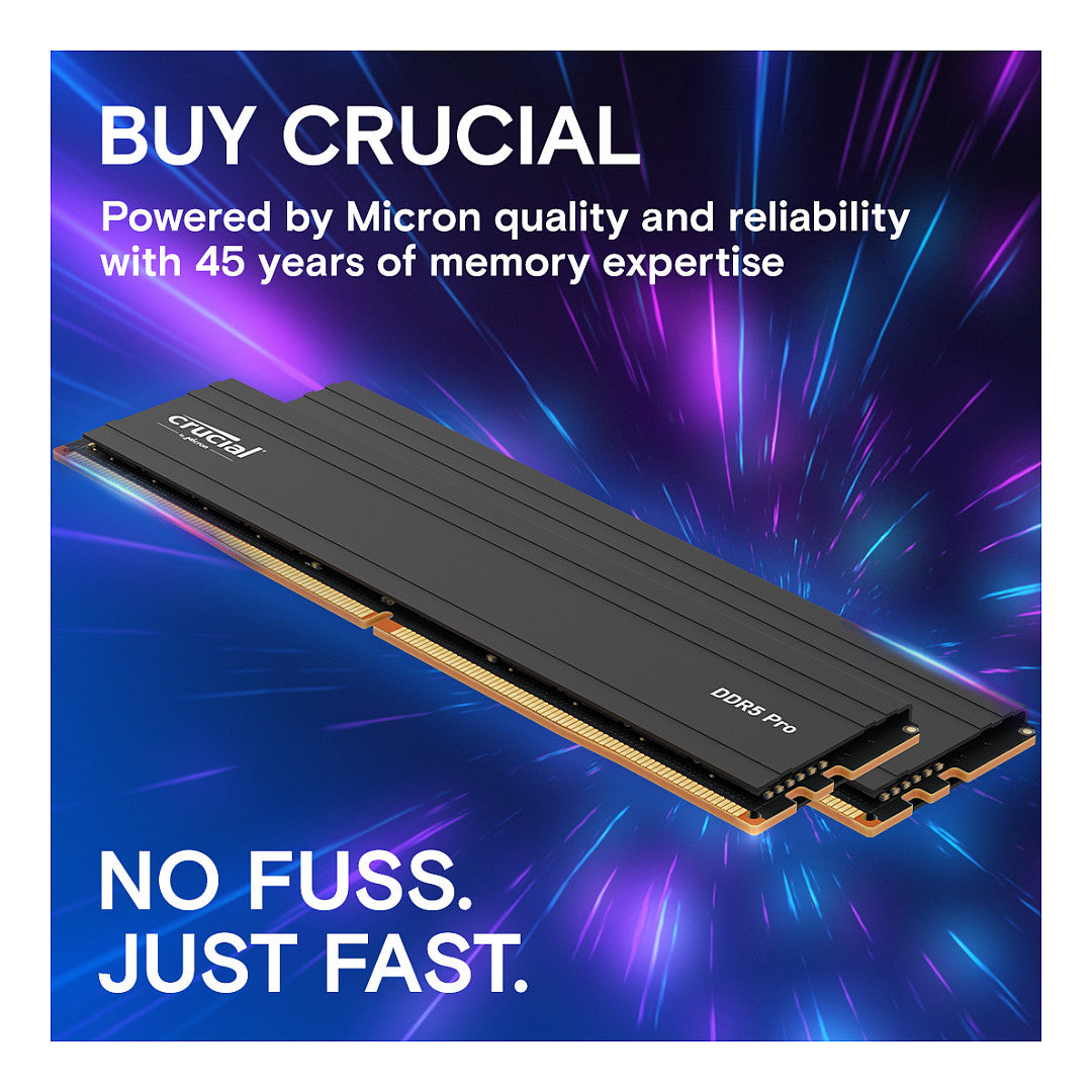 16 GB Crucial Pro Modul - DIMM 288-PIN Low Profile - 6000 MHz / PC5-48000 - CL48 - 1.1 V - ungepuffert - on-die ECC - mattschwarz