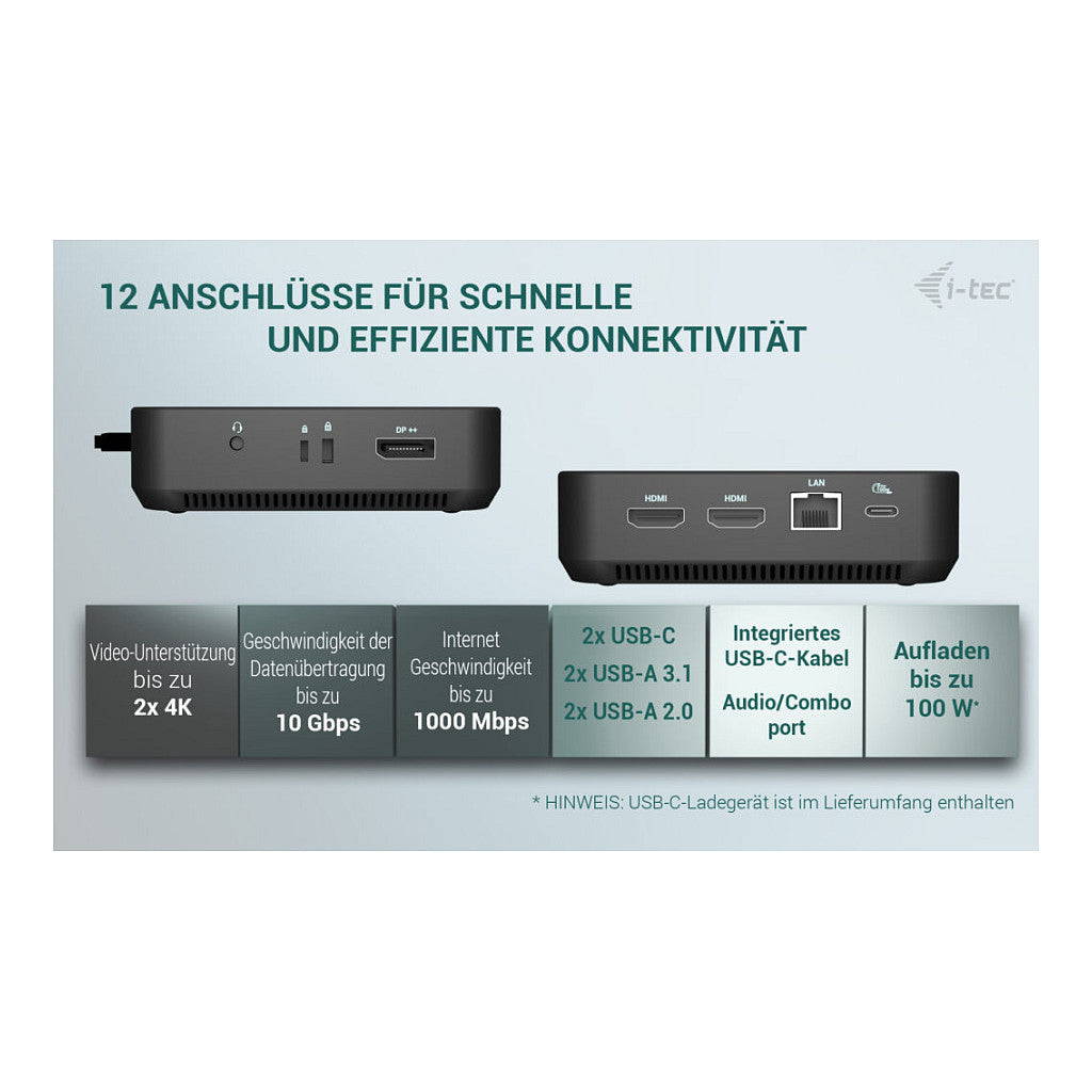 I-TEC USB-C DS 2 x HDMI 1x DP 1x GLAN 1x USB-C 3.2 3x USB-A 3.2 2x USB 2.0 1x 3.5mm Audio