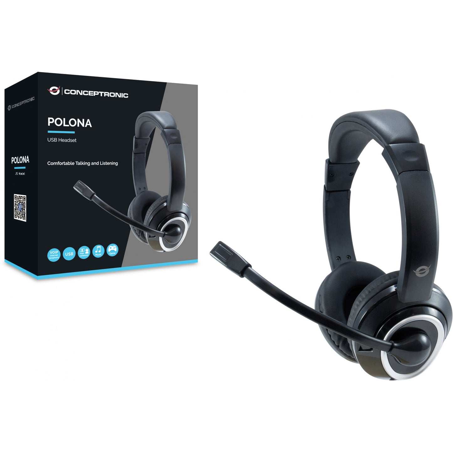 CONCEPTRONIC Headset USB Mikro,int.Bed.Stereo 2.0m sw