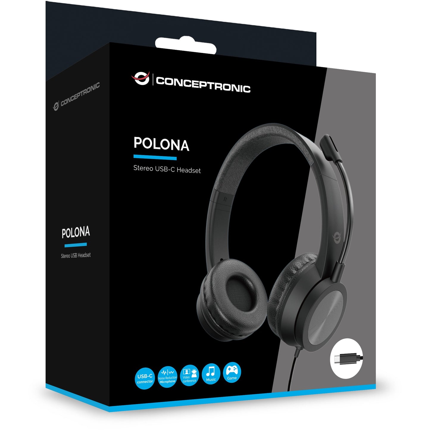 CONCEPTRONIC Headset USB-C Mikro,int.Bed.Stereo 2.0m sw