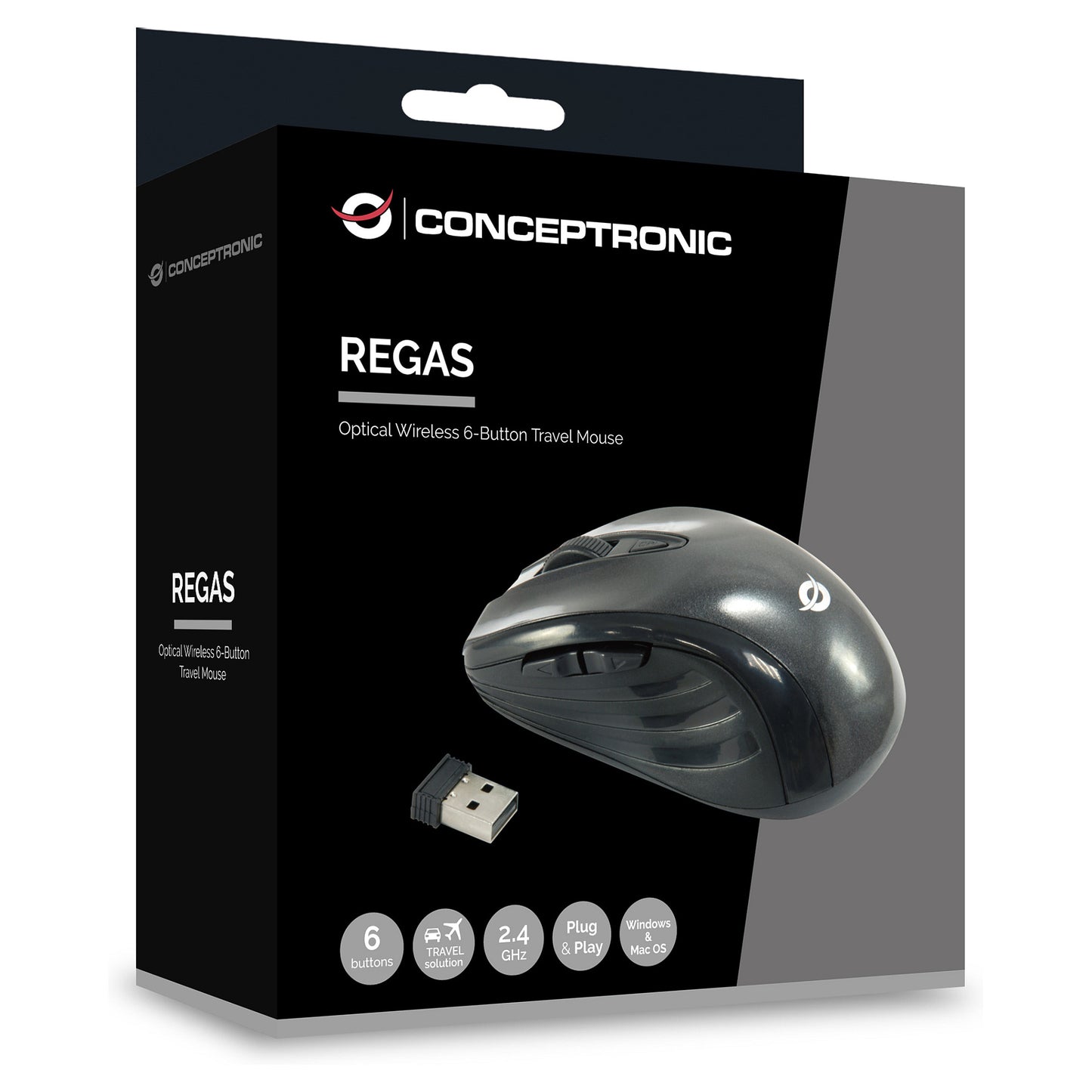 CONCEPTRONIC Optical Wireless 6-Tasten Travel USB Maus sw