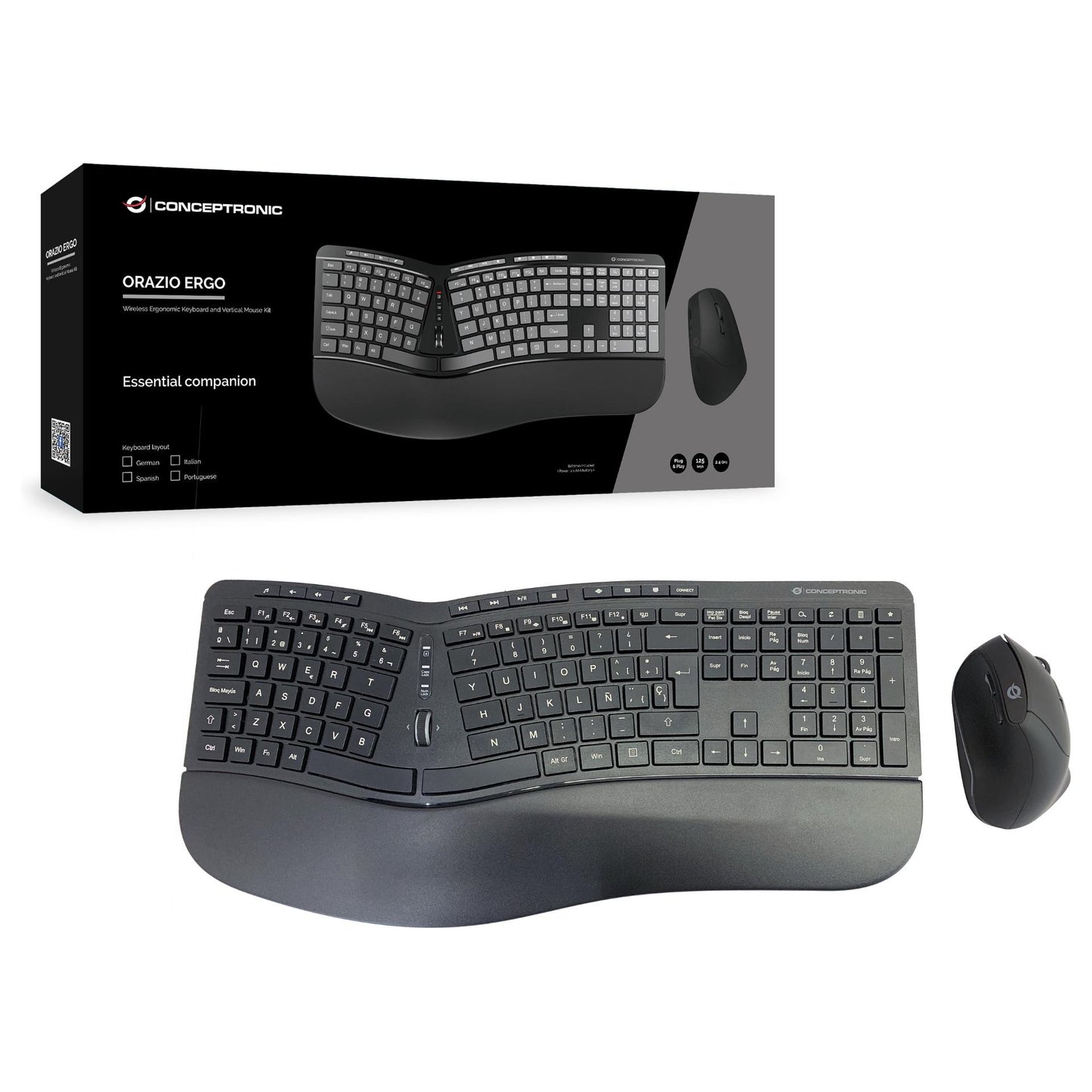 CONCEPTRONIC Wireless Keyboard+Mouse,ergo,Layout spanisch sw