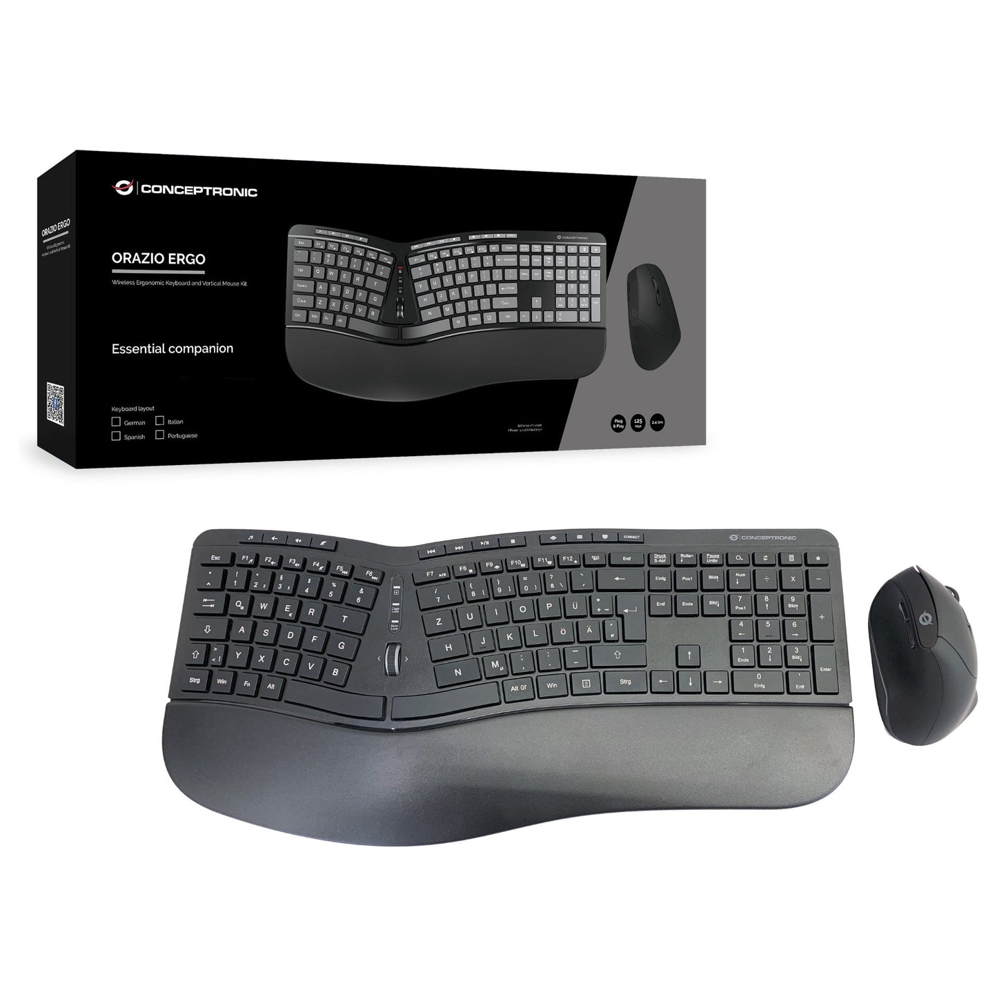 CONCEPTRONIC Wireless Keyboard+Mouse,ergo,Layout deutsch sw