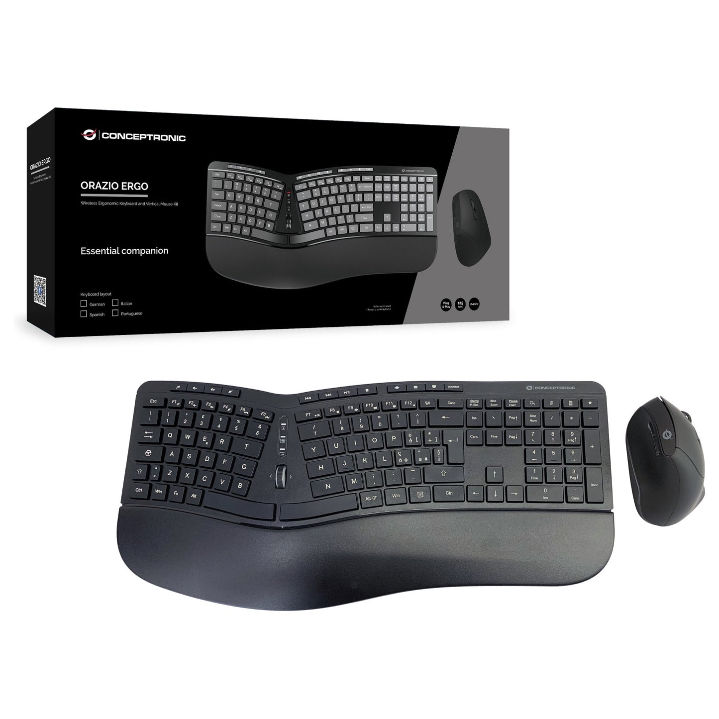CONCEPTRONIC Wireless Keyboard+Mouse,ergo,Layout italien. sw