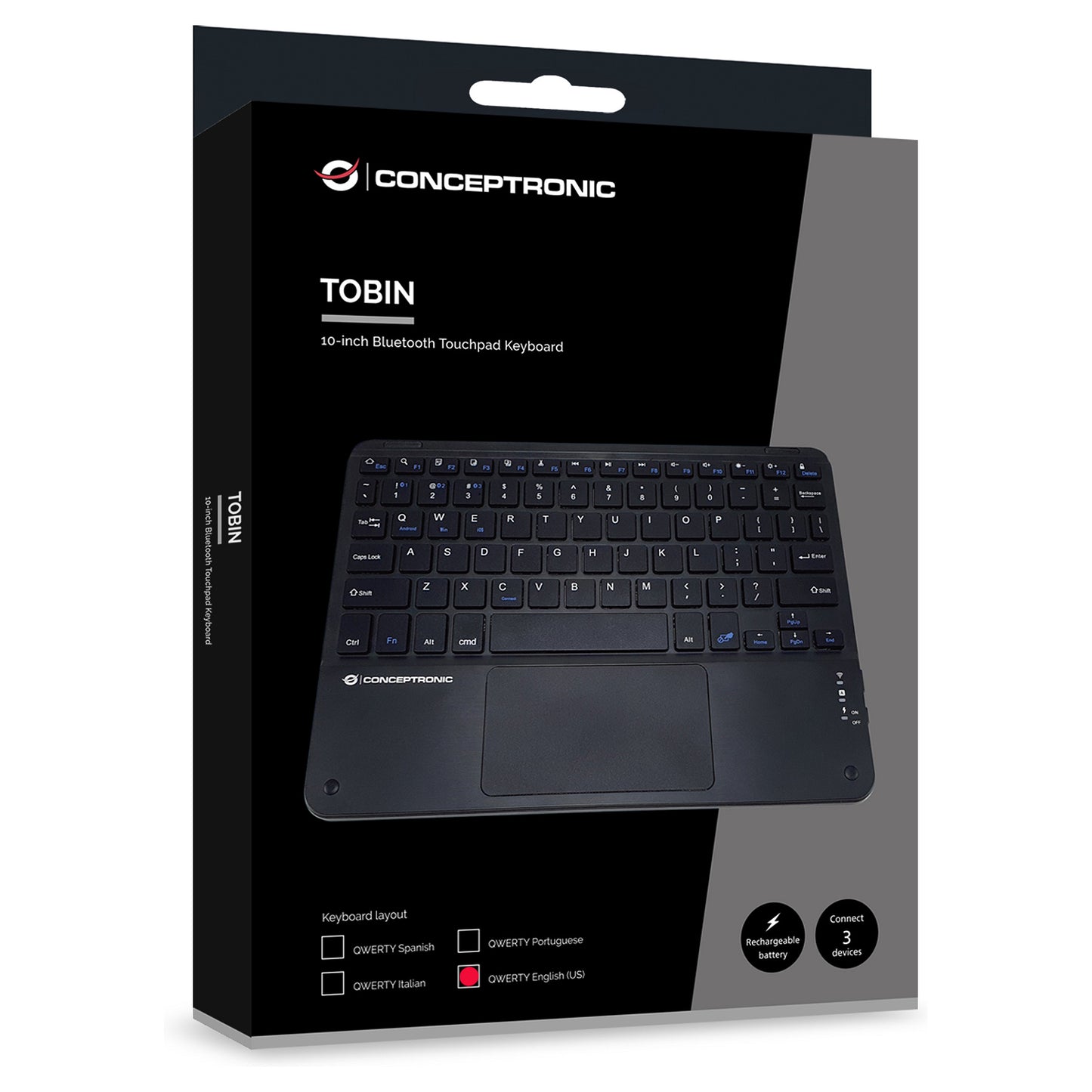 CONCEPTRONIC Wireless Tastatur, QWERTY-Layout US/EN 10" sw