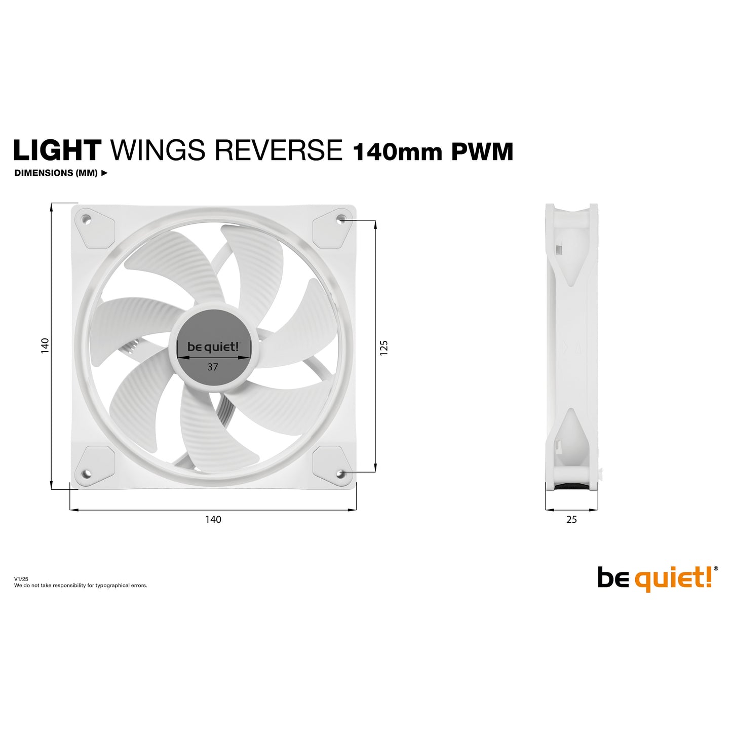 140mm be quiet! Lüfter 140*140*25 Light Wings PWM Reverse White