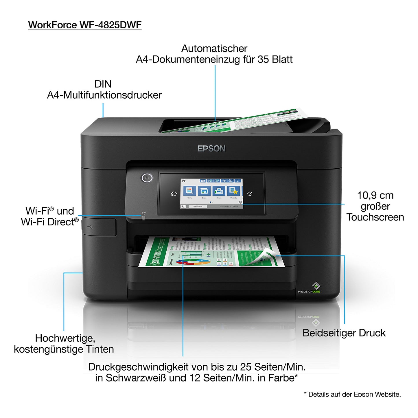 T Epson WorkForce Pro WF-4825DWF Multifunktionsdrucker - Farbe - Tintenstrahl - A4