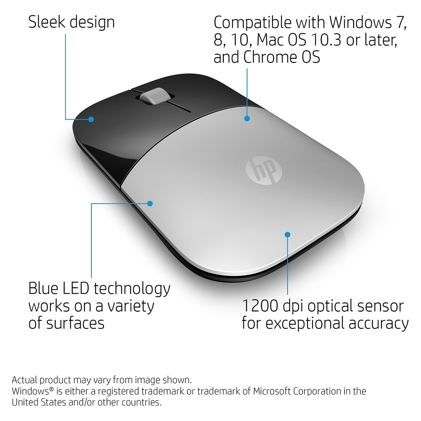 HP Maus Z3700 Kabellos Silber
