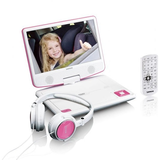 LENCO DVP-910 9" DVD-Player + USB & KfZ-Halterung. pink/wei