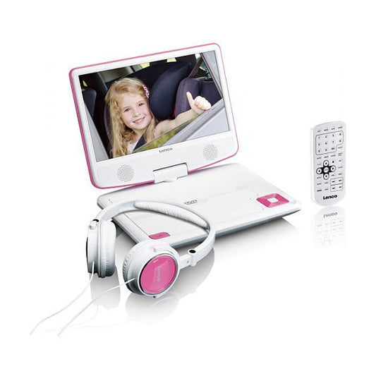 LENCO DVP-910 9" DVD-Player + USB & KfZ-Halterung. pink/wei
