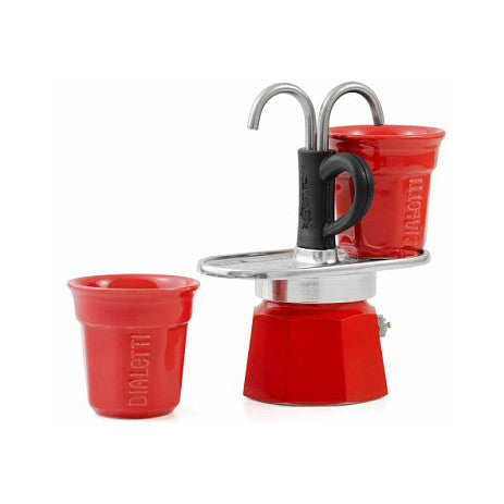 Bialetti Mini Express - Espressokocher-Set - rot + 2 Becher in rot