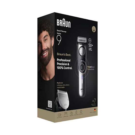 Braun Series 9 Beard Trimmer BT9520 244848 Akku/Netz satin chrome 7 Aufsätze Rei