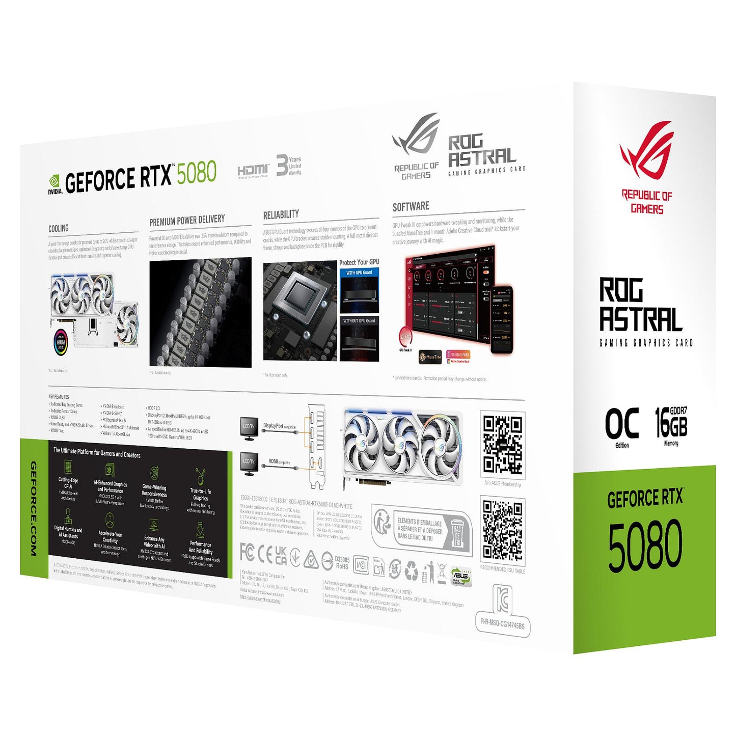 RTX 5080 16G ASUS ROG ASTRAL OC 3 Fan white