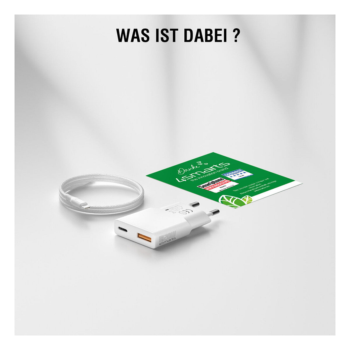 4smarts Ladegert PDPlug Duos Slim 20W GaN USB-C/A+USB-C Kabel