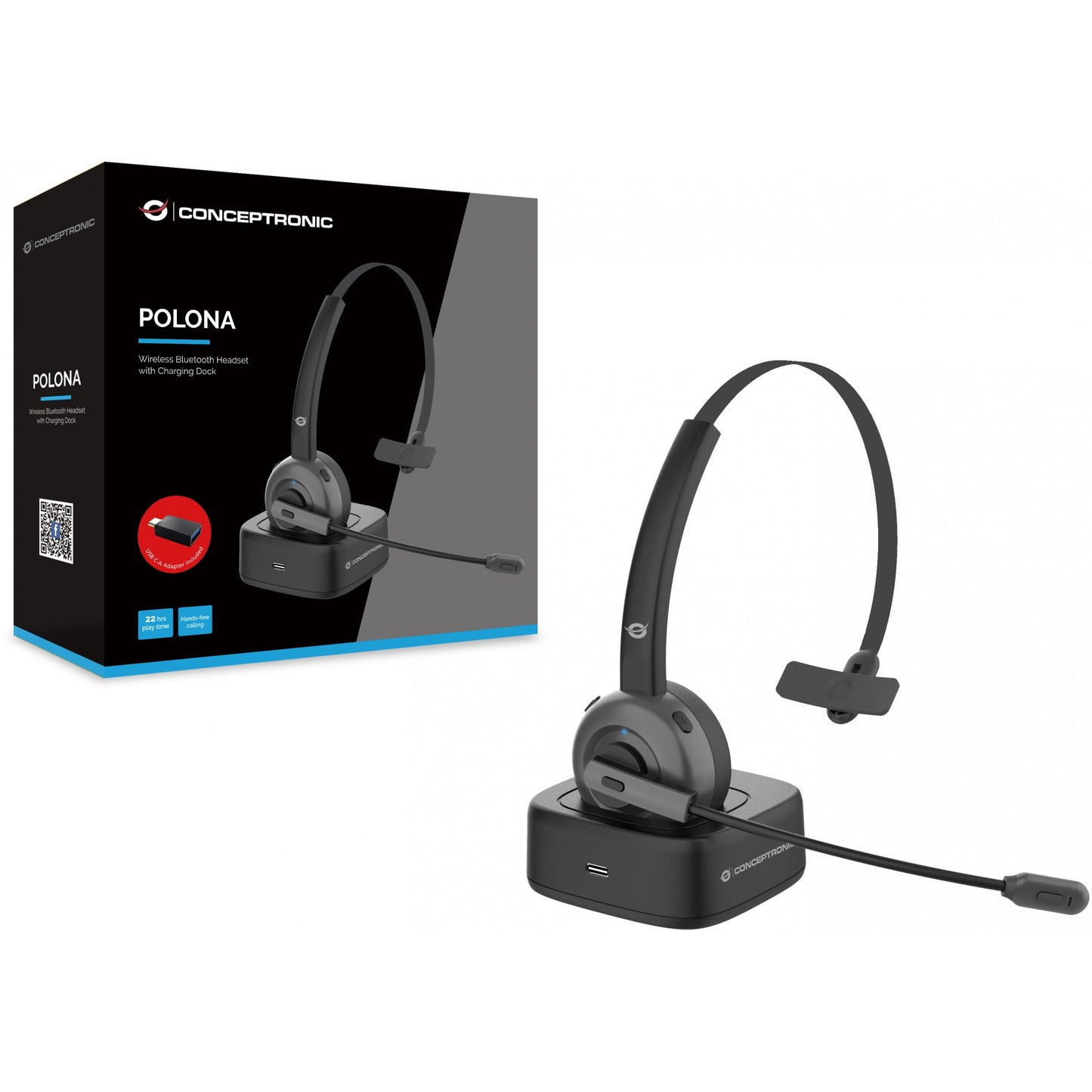 CONCEPTRONIC Headset Wireless BT 5.0 +Ladestation black