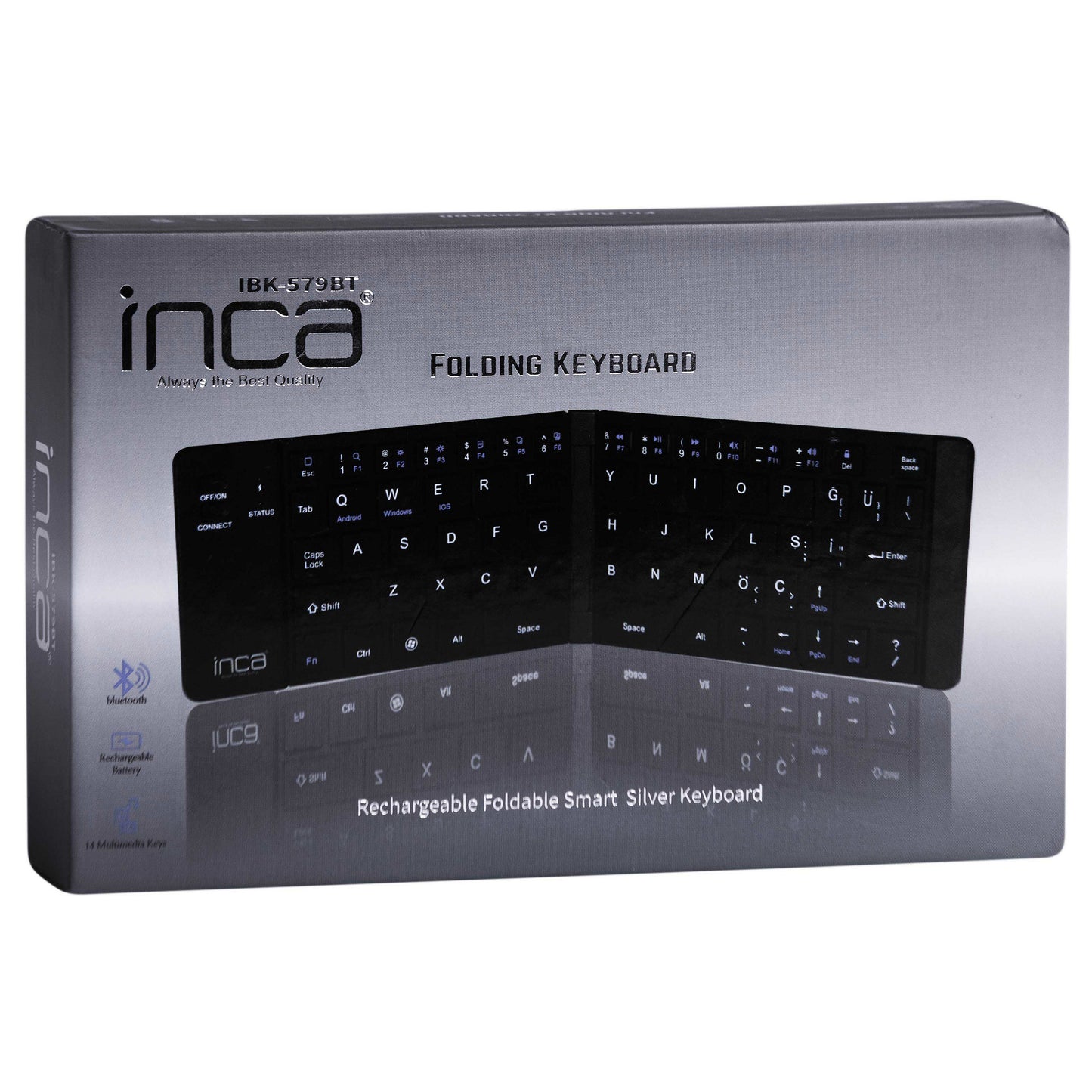INCA Tastatur + Maus IBK-579BT BT 3.0 Mini-Größe, faltbar, 5-10m silver