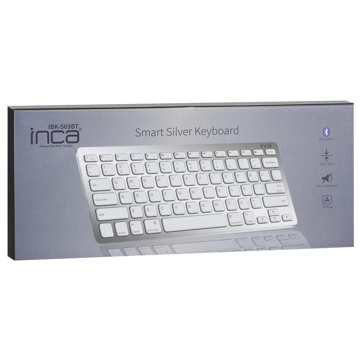 INCA Tastatur IBK-569BT BT 3.0 ultradünn, Multimedia, 10m silver