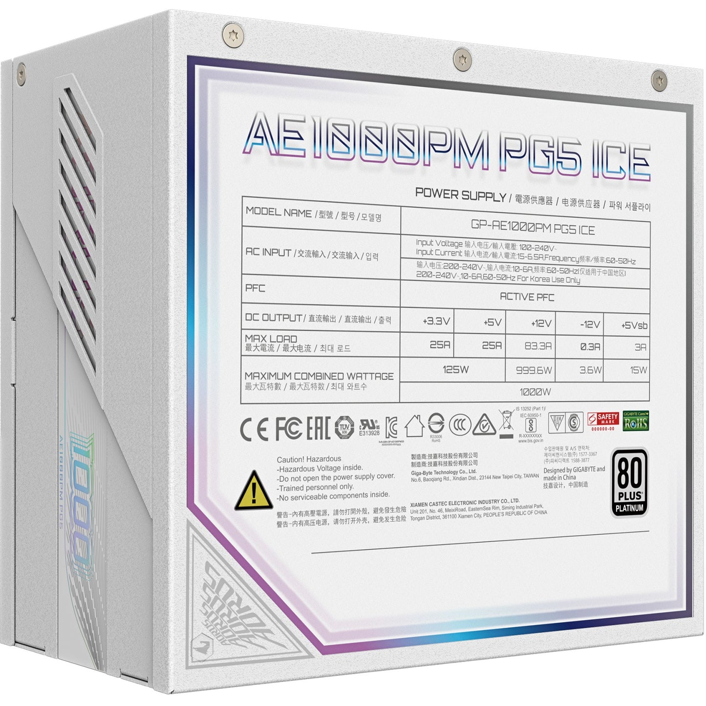 1000W GIGABYTE AORUS ELITE AE1000PM PG5 80+ Platinum White