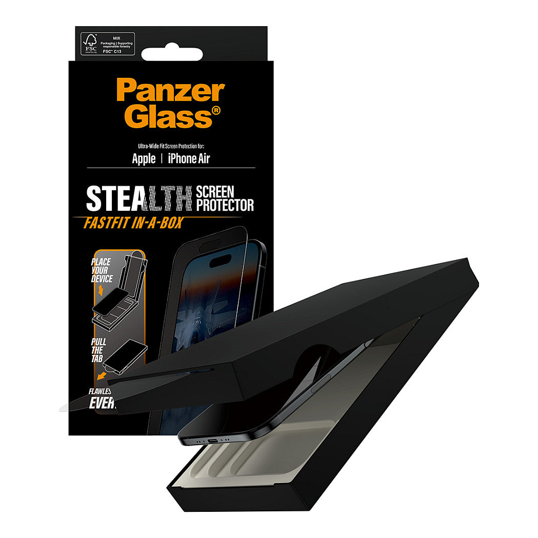 PanzerGlass Stealth Screen Protector w. Black Frame iPhone 17 Air | Ultra-Wide Fit w. Fastfit in-a-box