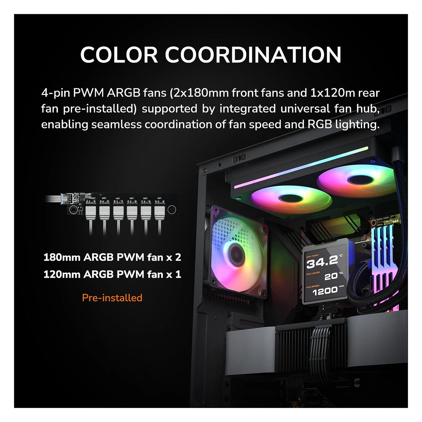 Midi COUGAR Airface 180, ARGB, Schwarz