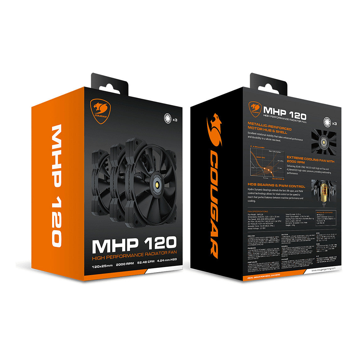 120mm COUGAR Gehäuse Lüfter MHP 120, Schwarz, 3er-Pack