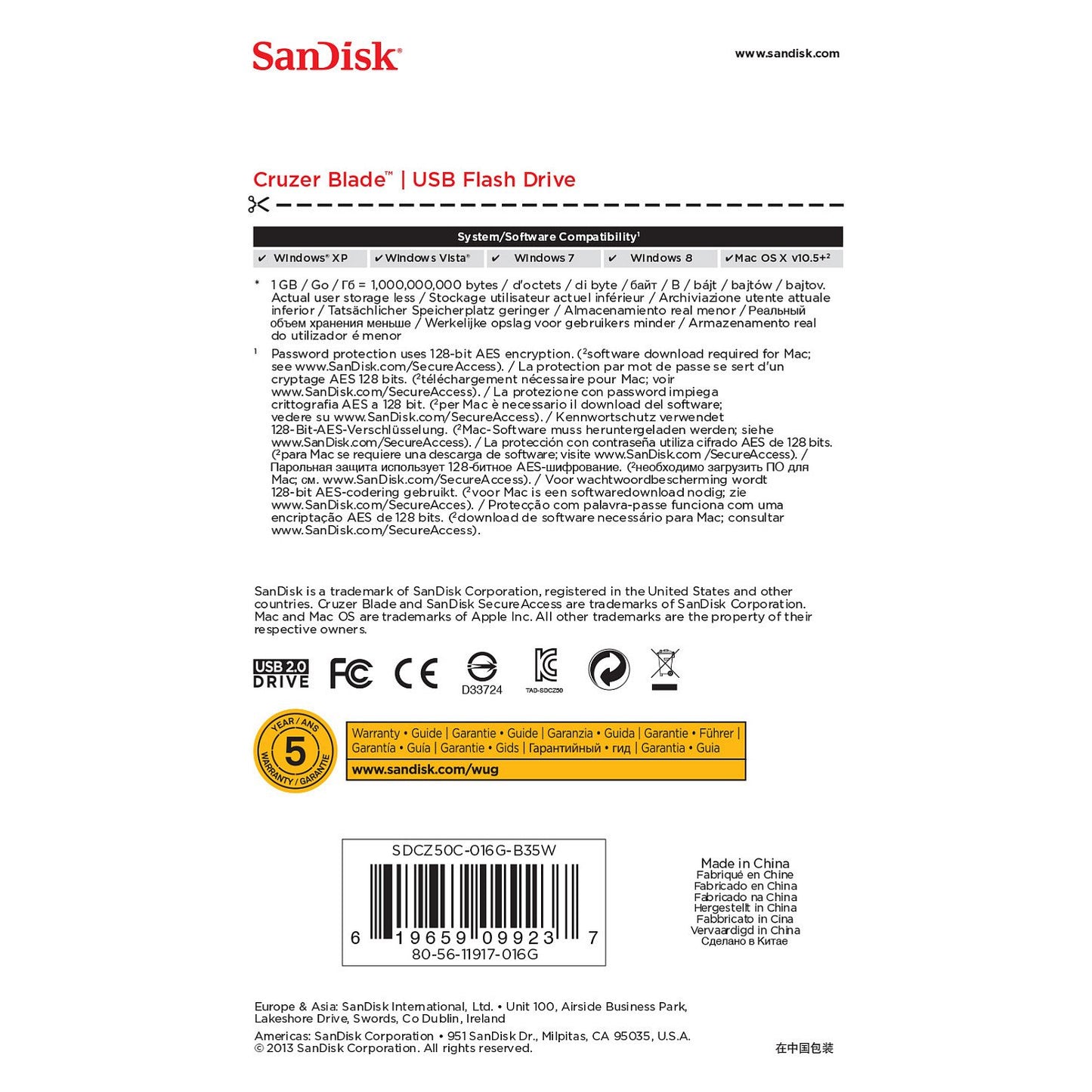 STICK Sandisk Cruzer Blade - USB-Flash-Laufwerk - 16 GB - USB 2.0 - wei
