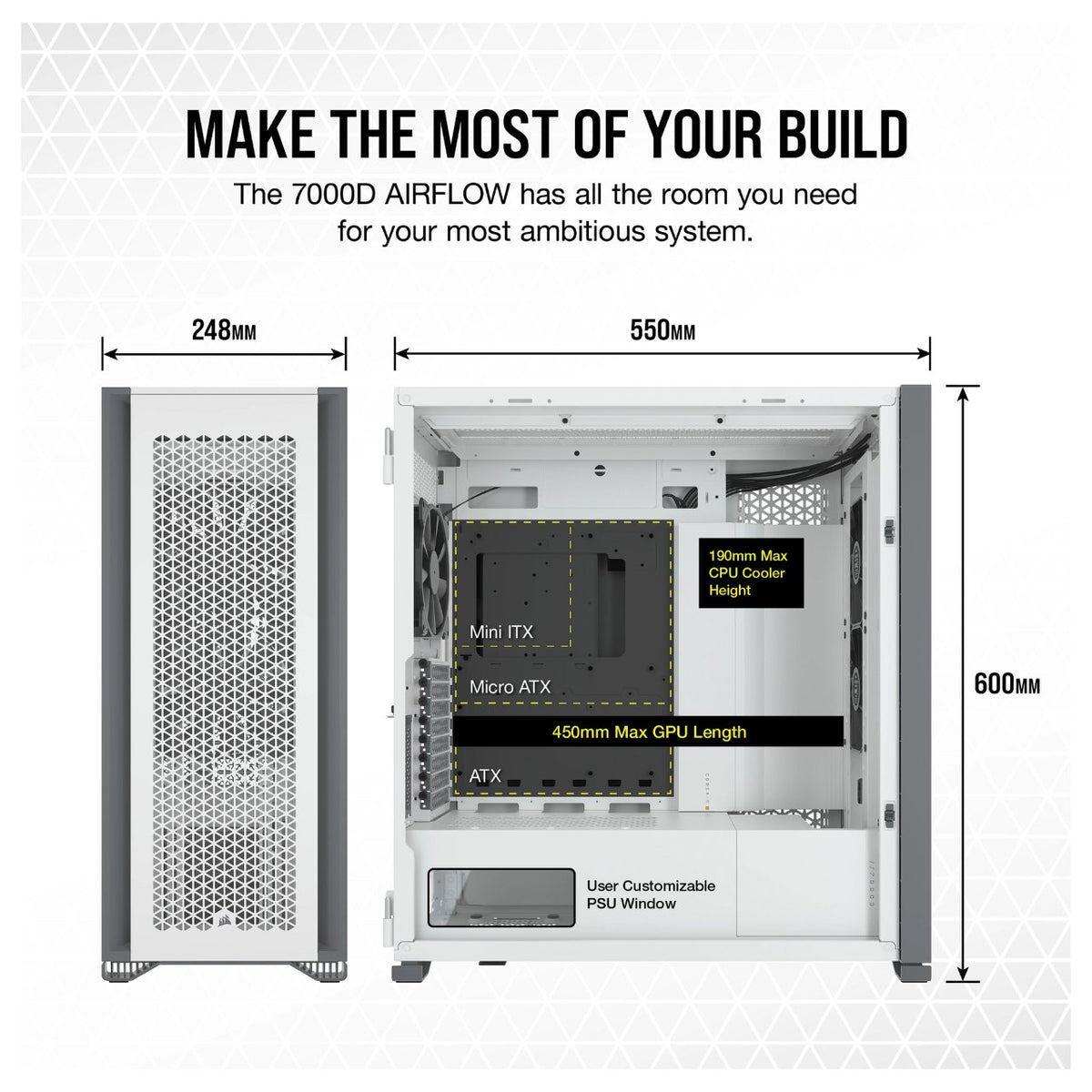 Corsair 7000D Airflow White Full Tower Gaming Gehäuse mit Glas Seitenfenster