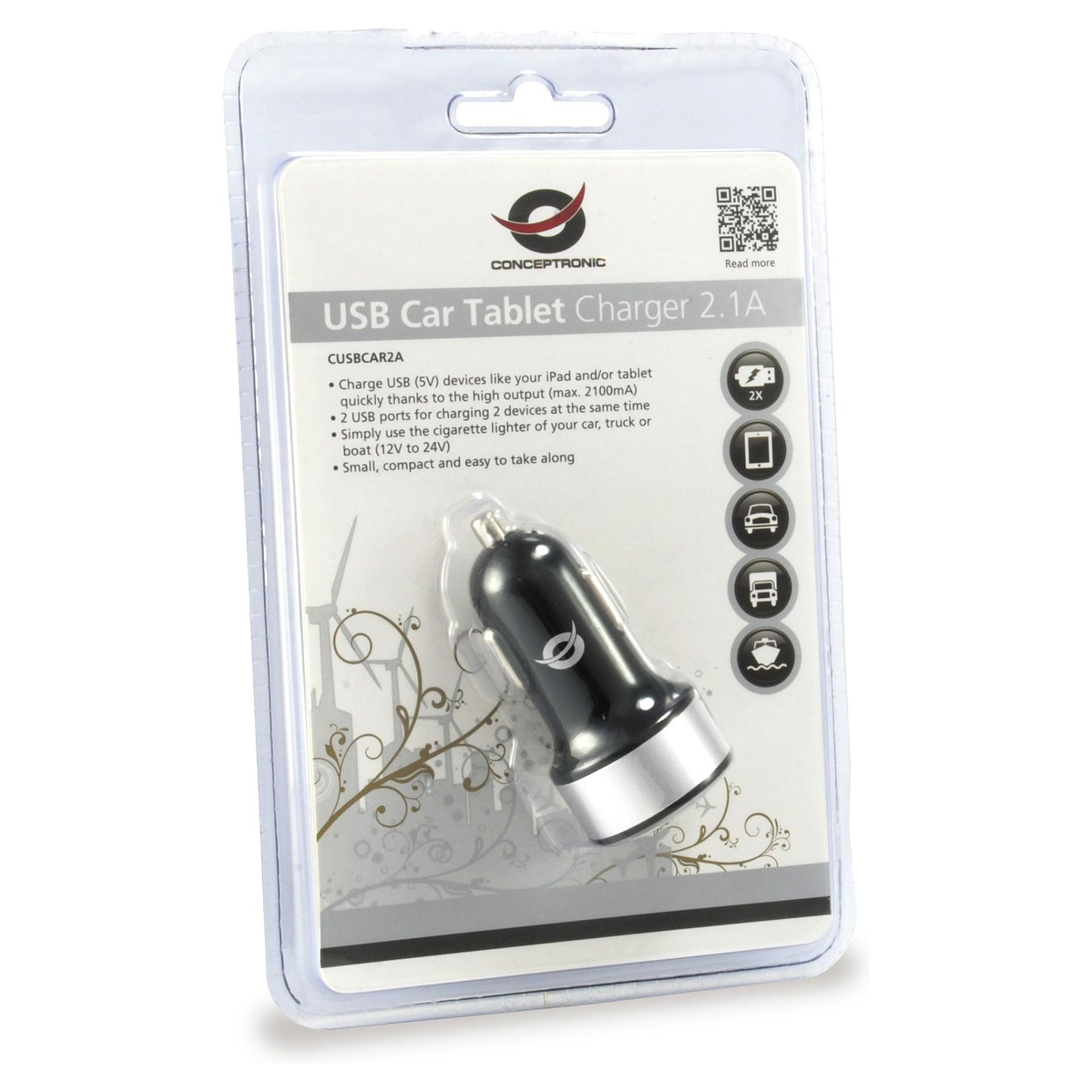 CONCEPTRONIC KFZ-Ladegerät 2-Port 2xUSB-A 10.5W sw