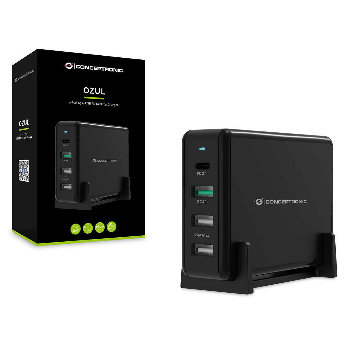 CONCEPTRONIC Ladegerät 4Port 3xUSB-A/1xC Desk 65WPD3.0 sw