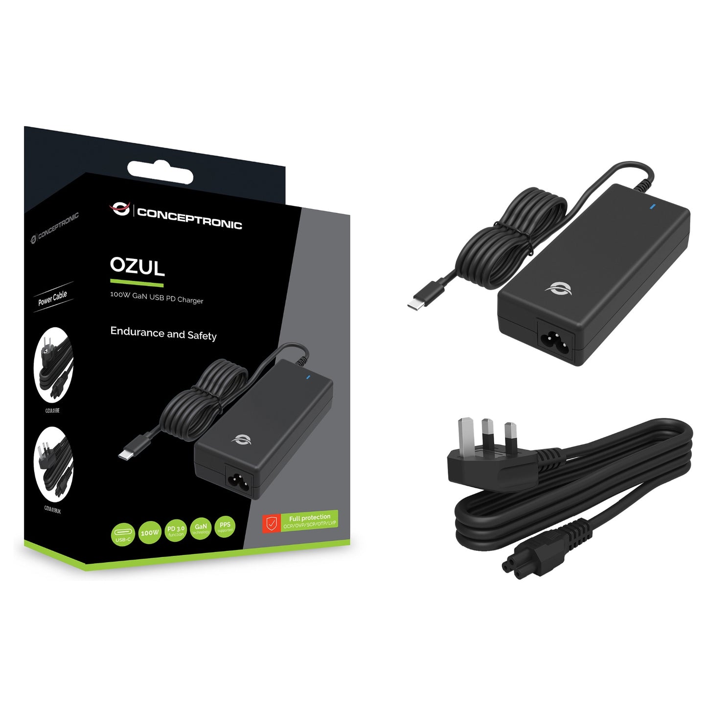 CONCEPTRONIC Ladegerät 1Port GaN USB-C UK 100WPD3.0/PPS sw