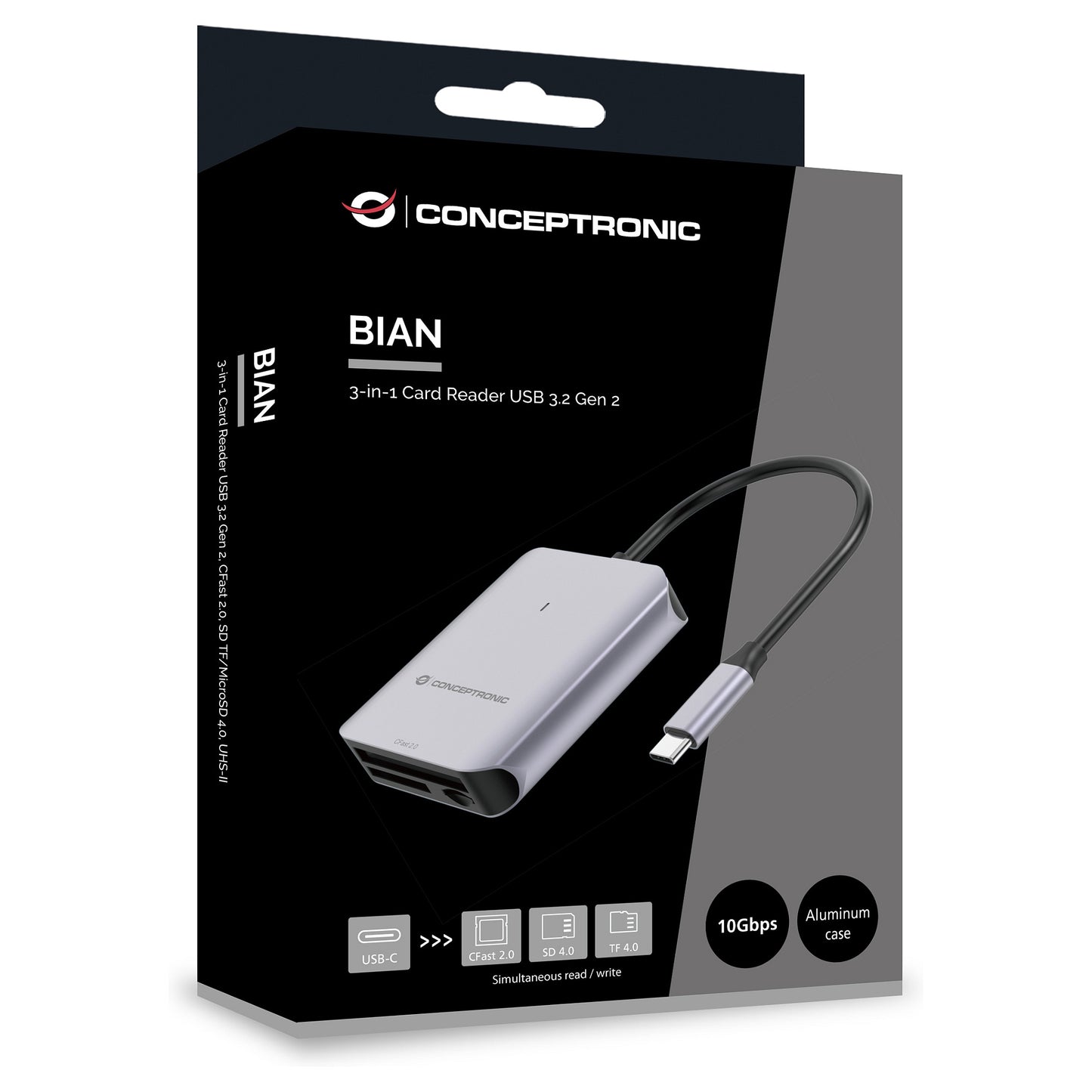 CONCEPTRONIC Kartenleser USB-C3.2->SD/TF4.0/CFast2.0 schwarz