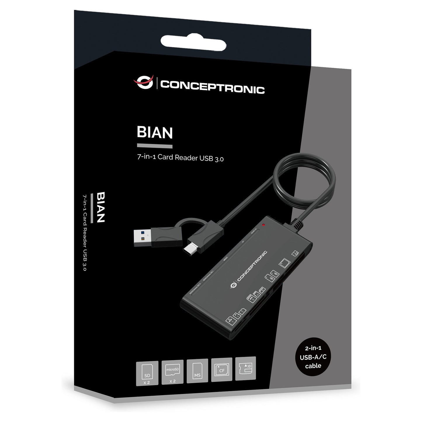 CONCEPTRONIC Kartenleser USB-A/-C3.2->7-in-1 schwarz
