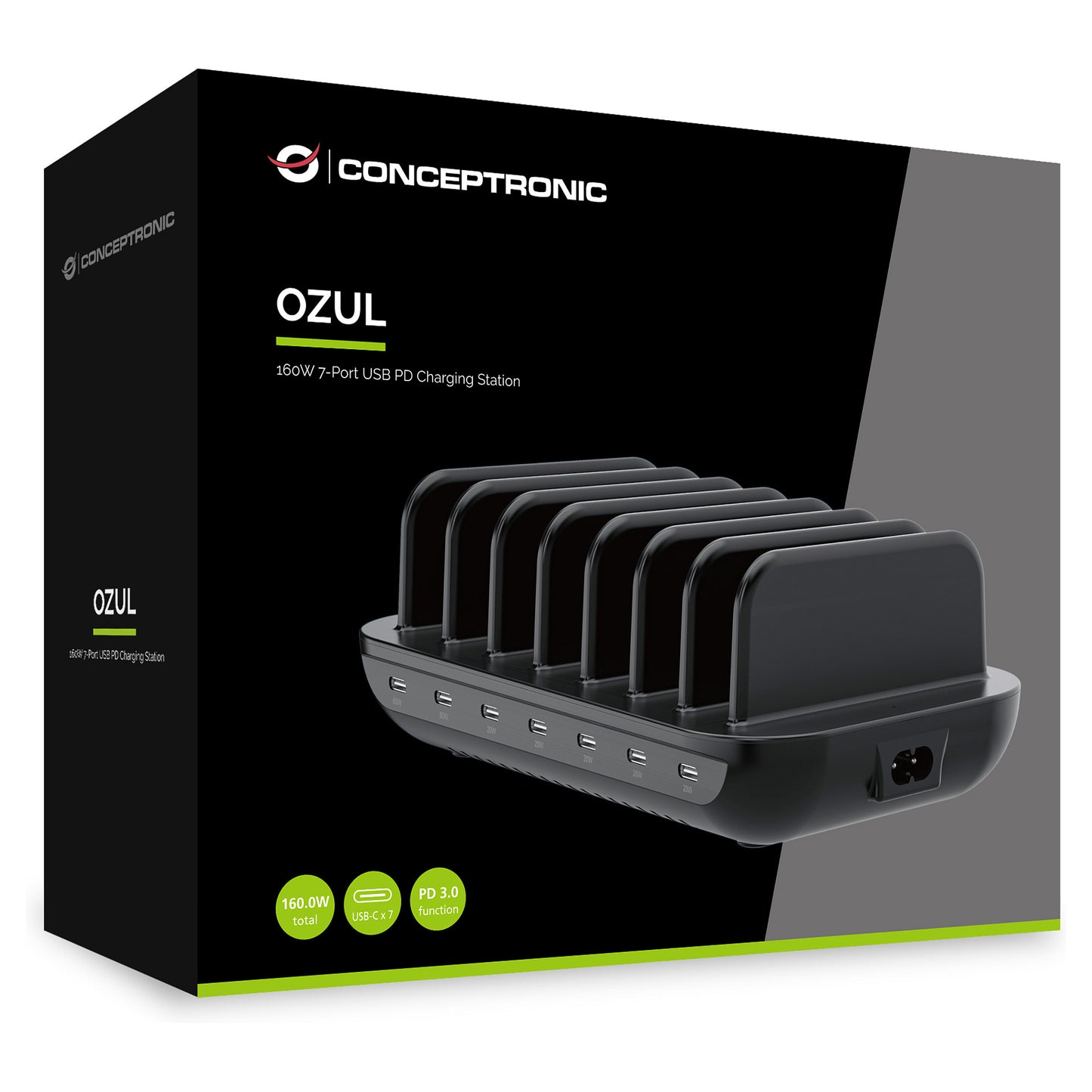 CONCEPTRONIC Ladegerät 7Port 7xUSB-C Multi 160WPD3.0 sw
