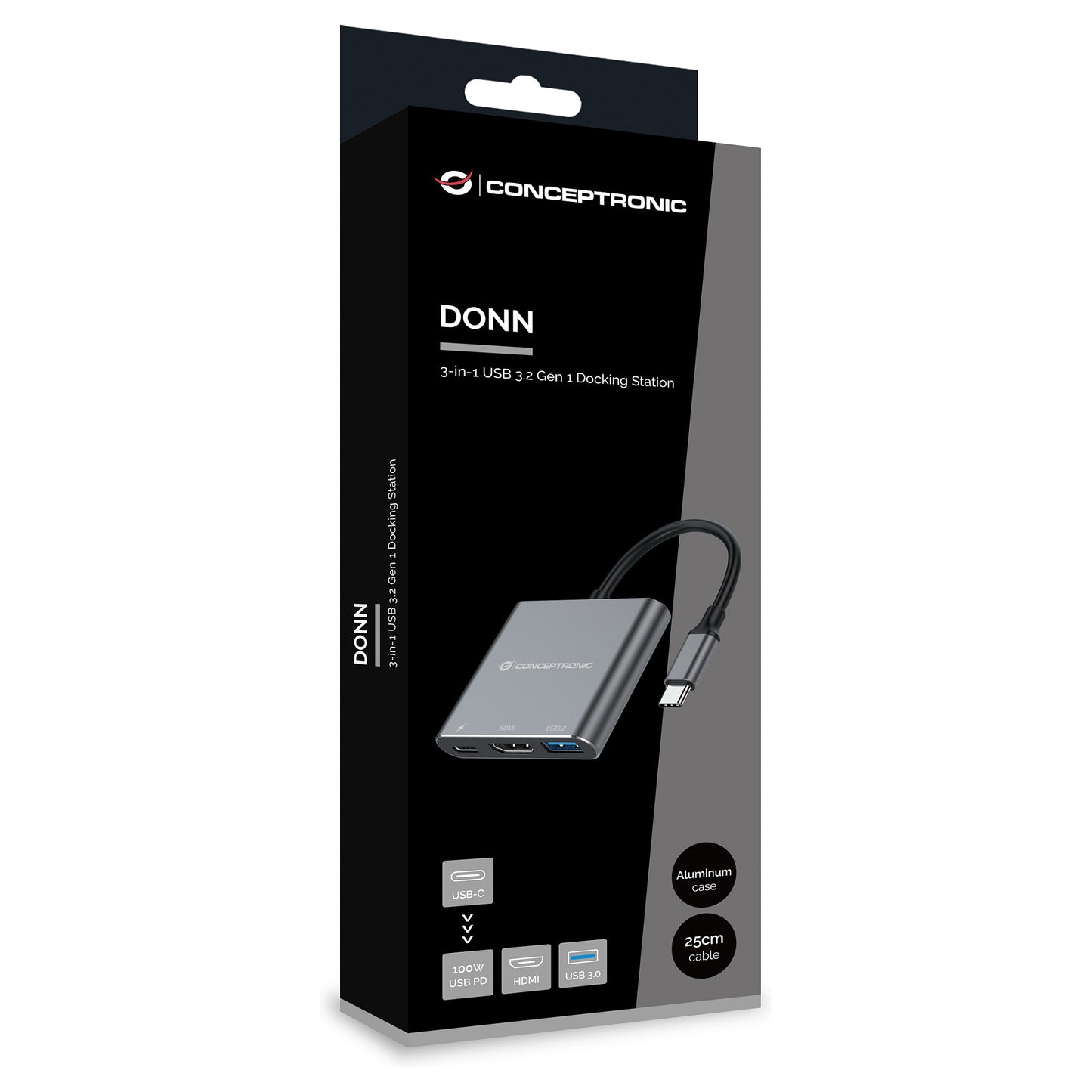 CONCEPTRONIC 3-1 Dock USB-C->HDMI/USB-A/100WPD 25cm gr