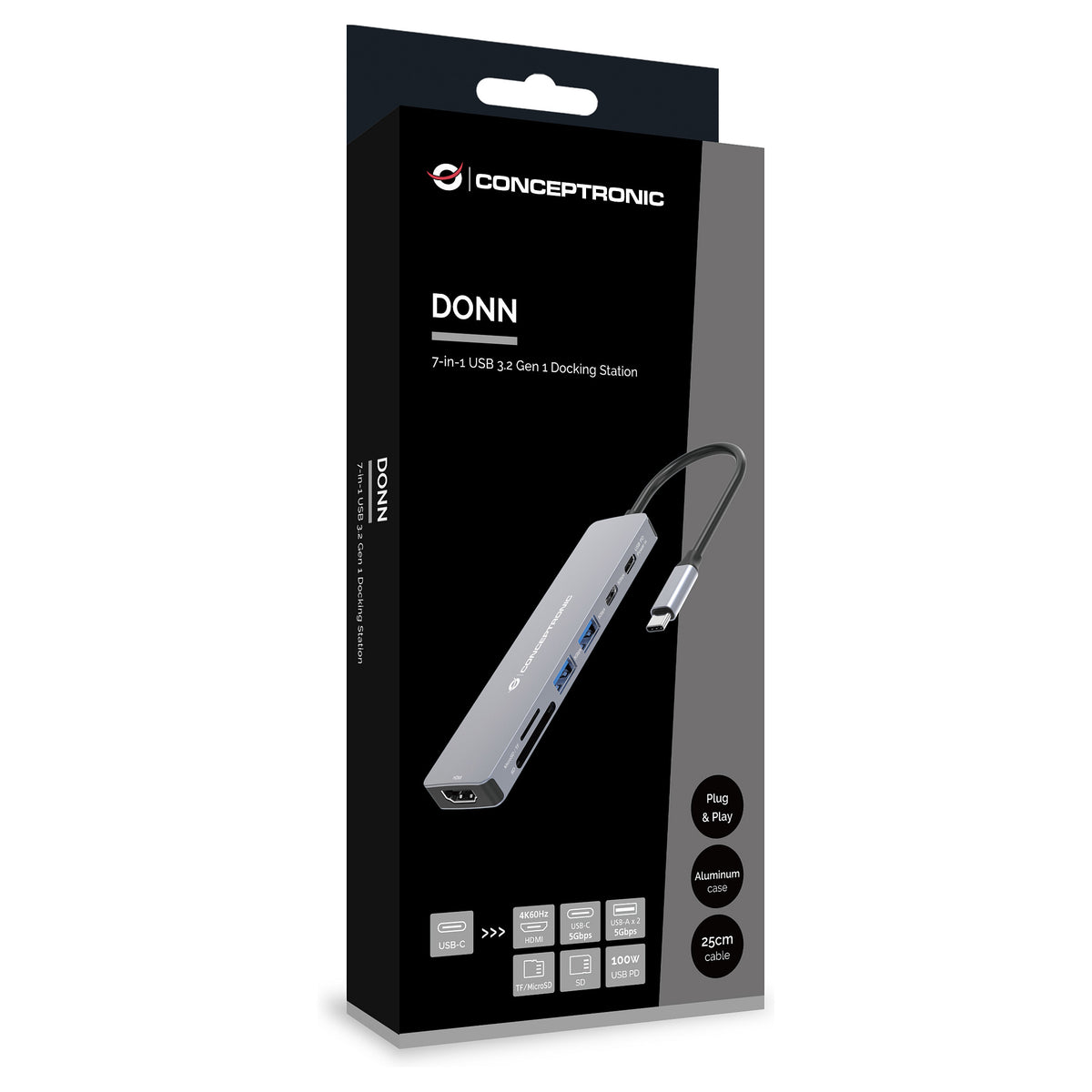 CONCEPTRONIC 7-1 Dock USB-C->HDMI/USB-C/2xUSB-A/+ 25cm gr