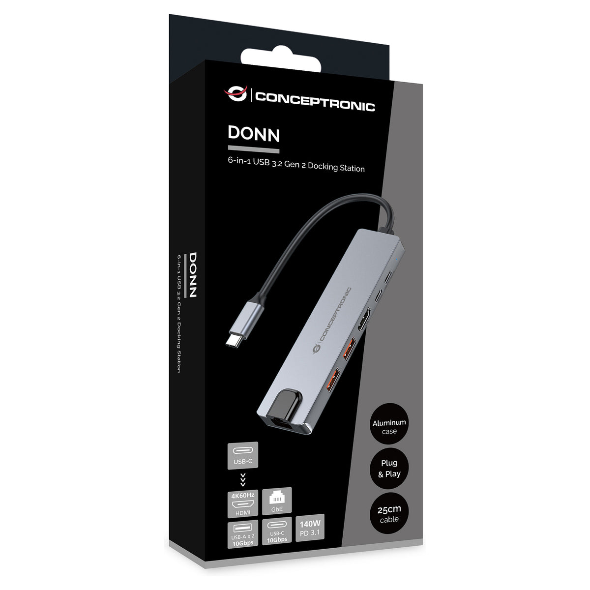 CONCEPTRONIC 6-1 Dock USB-C->HDMI/2xUSB-A/USB-C/+ 25cm si