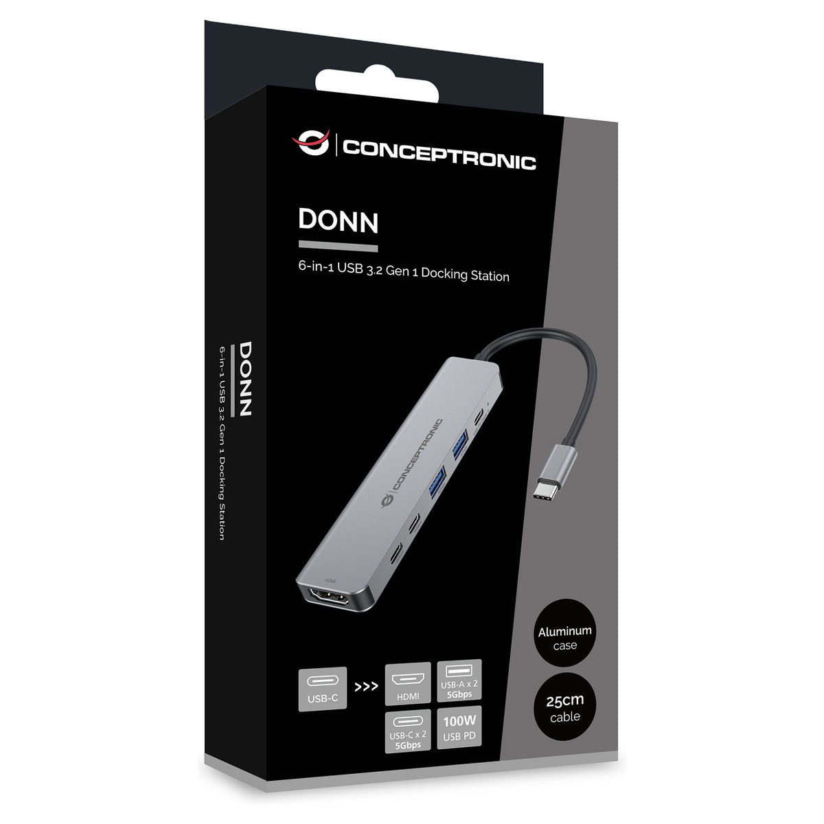 CONCEPTRONIC 6-1 Dock USB-C->HDMI/2xUSB-A/2xUSB-C/+ 25cm gr