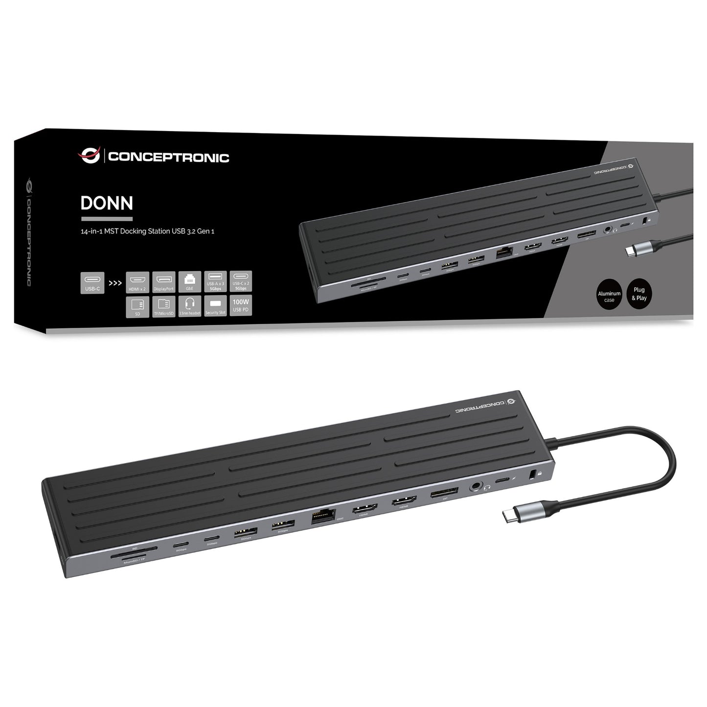 CONCEPTRONIC 14-1 Dock USB-C->2xHDMI/DP/2xUSB-C/+ 18cm sw