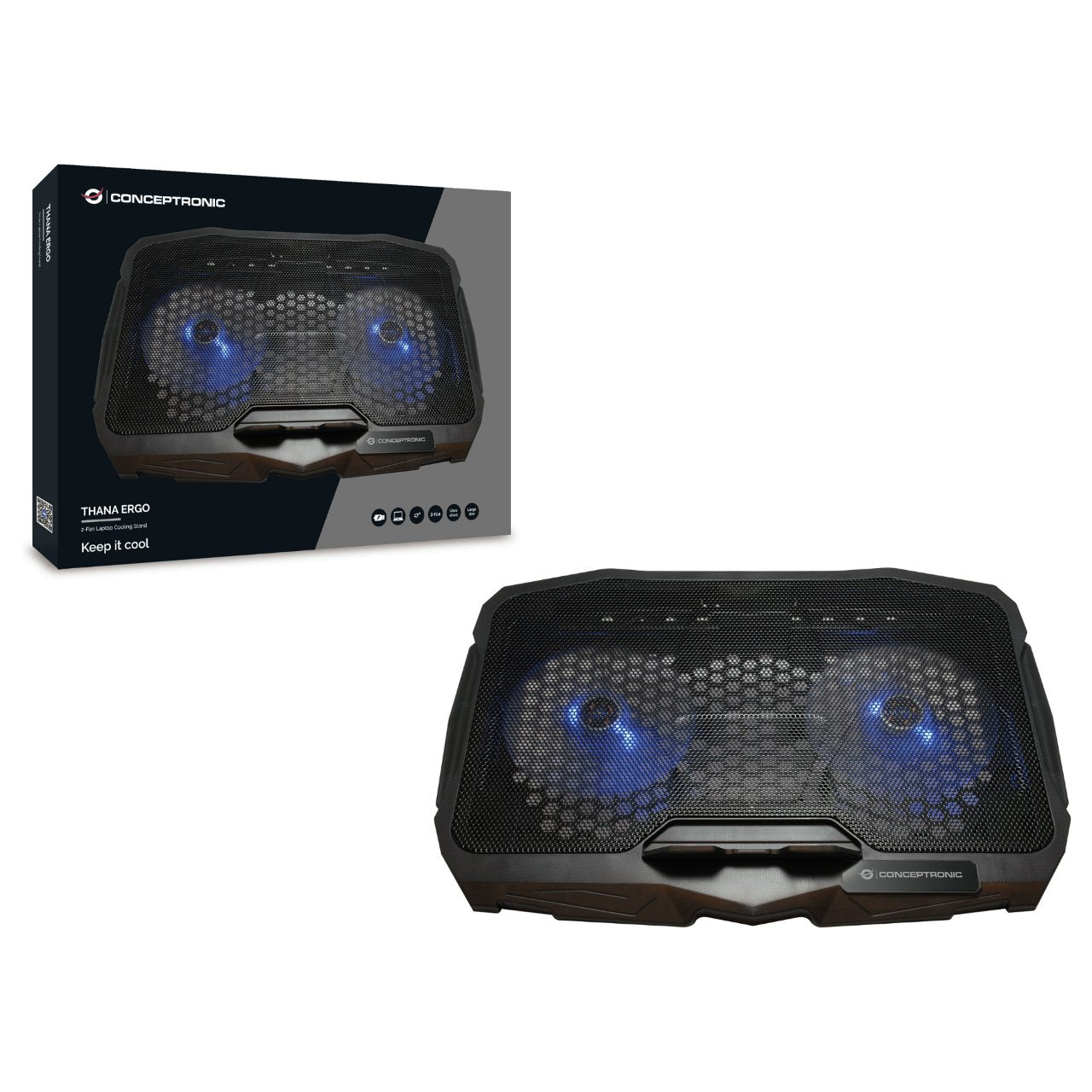 CONCEPTRONIC 2-Fan USB-A2.0 Laptop-Kühlpad 7Kg ERGO 17" sw