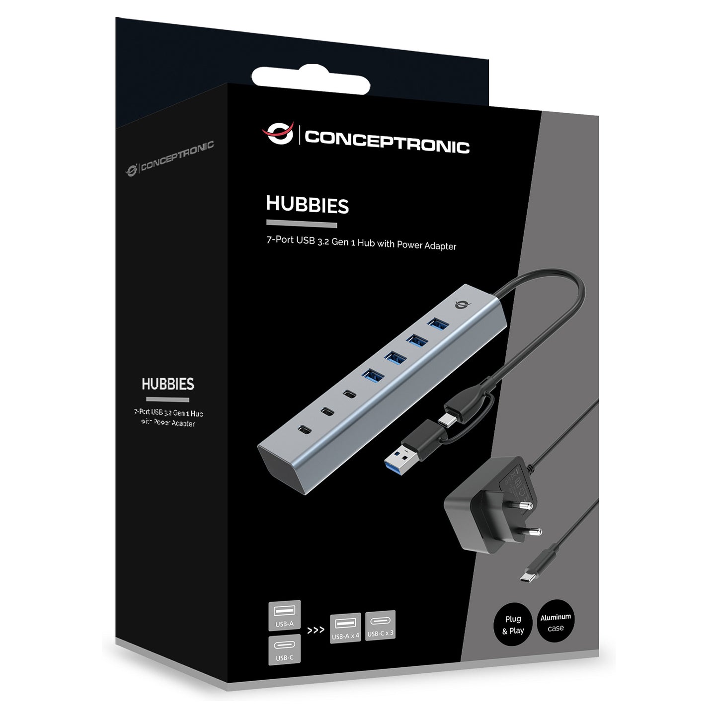 CONCEPTRONIC 7-Port Hub USB-A3.0/-C Adap.->4xA3.0+m.Netz. gr