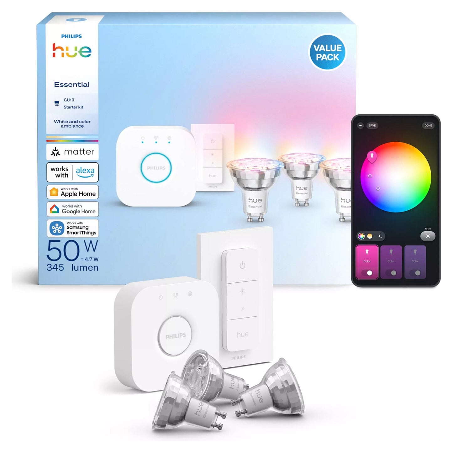 Philips Hue Starter Kit Essential GU10 3P+Switch+V2 bridge